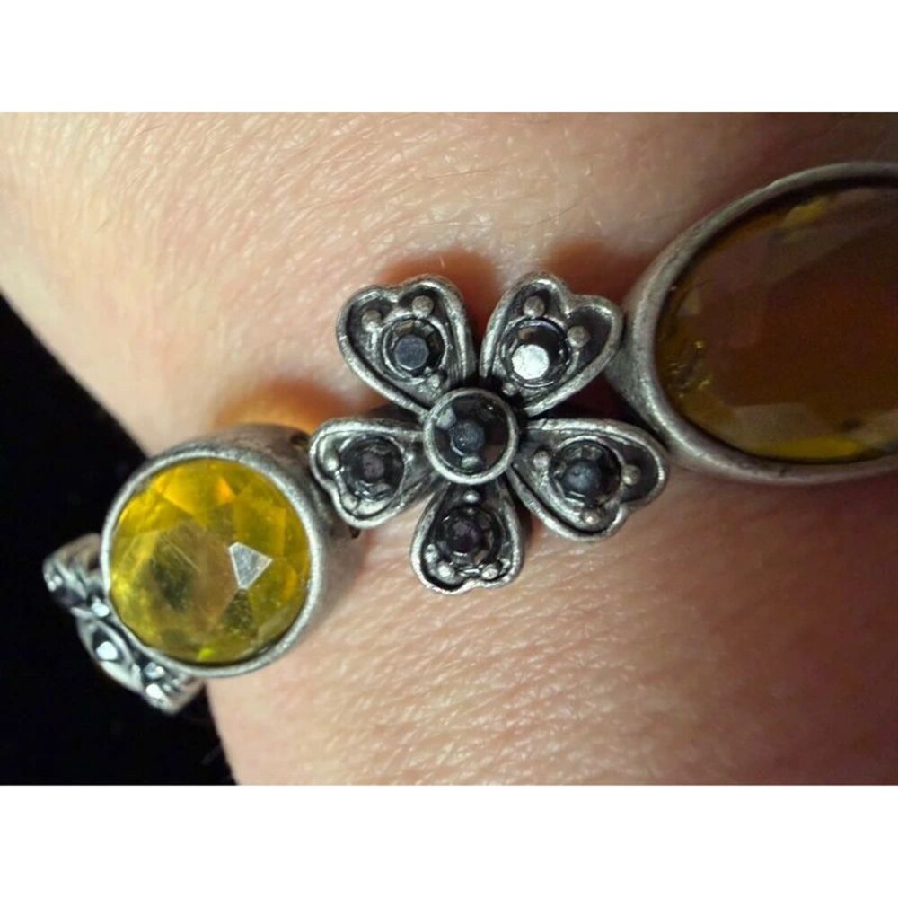 Yellow Crystal Flower Stretch Bracelet, Silver-Tone